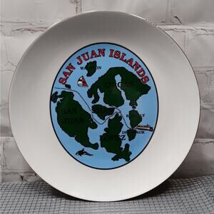 San Juan Islands Map 8.5" Vintage Souvenir Plate